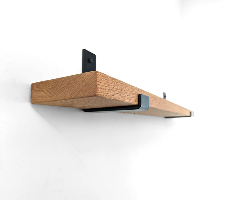 Thick Oak Shelf with Black Steel J Brackets