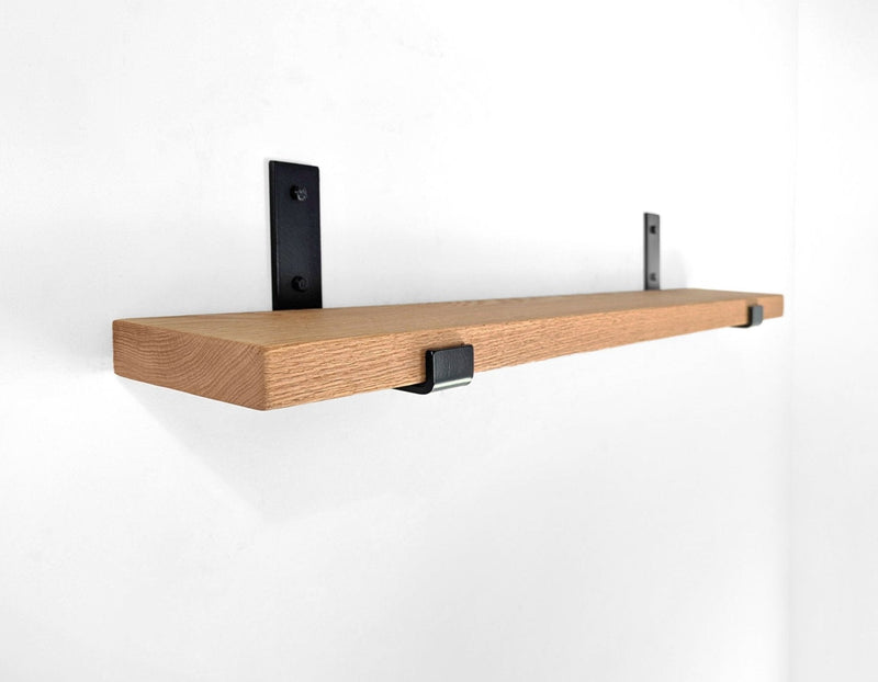 Thick Mahogany Shelf with Black Steel J Brackets