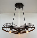 Rustic Industrial Wagon Wheel CHANDELIER TRIO Light