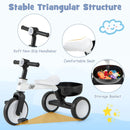 Toddler Convertible Trike with 86° Limited Steering Angle and Carbon Steel Frame-White by LJGDeals