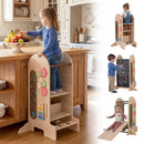 Toddler Standing Tower Kids Step Stool with Adjustable Height Chalkboard and Slide by LJGDeals