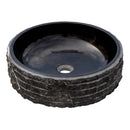 Black Marble Handcrafted Vessel Bathroom Sink 16 Inch Diameter Combed Finish