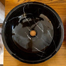 Black Marble Vessel Bathroom Sink 16 Inch Round Handcrafted Natural Stone