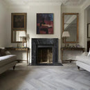 Black Marble Fireplace Mantel Hand Carved with White Veining - Polished 49 x 69 Inch