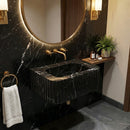 Modern bathroom with black marble sink and gold fixtures Toros Black Marble Rectangular Wall-mount Polished Sink (W)12" (L)19" (H)7"
