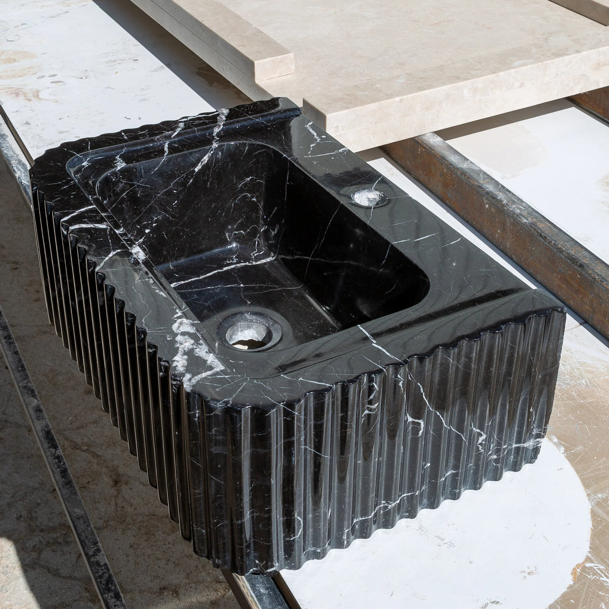 Black Marble Handcrafted Rectangular Sink - Wall-Mount Polished 12x19x7, photo 7 of 20