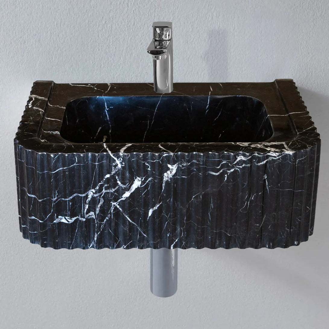 Black Marble Handcrafted Rectangular Sink - Wall-Mount Polished 12x19x7, photo 3 of 20