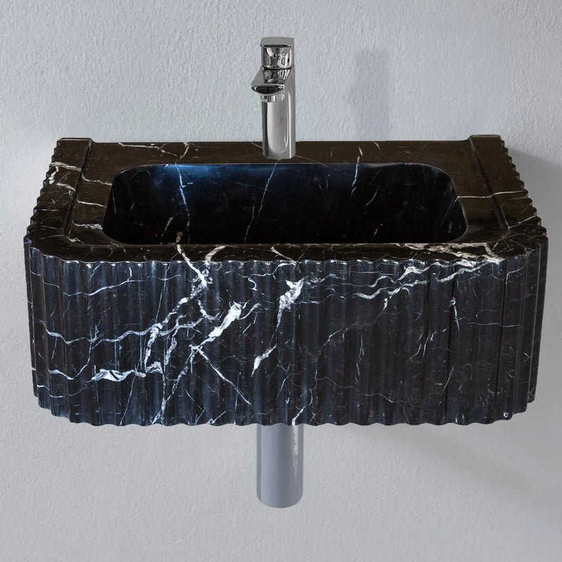 Toros Black Marble Rectangular Wall-mount Polished Sink (W)12" (L)19" (H)7"