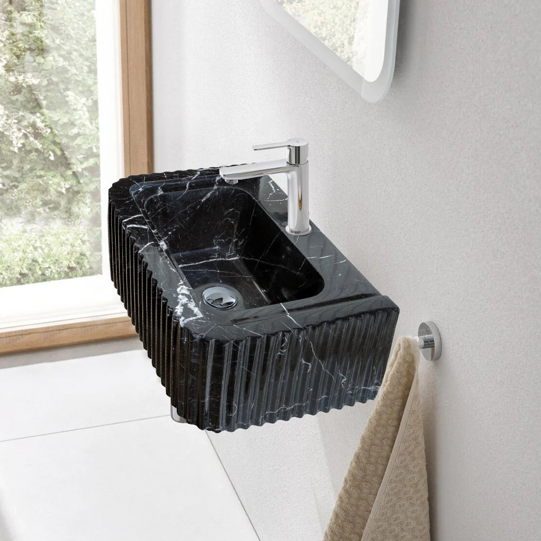 Black Marble Handcrafted Rectangular Sink - Wall-Mount Polished 12x19x7, photo 20 of 20