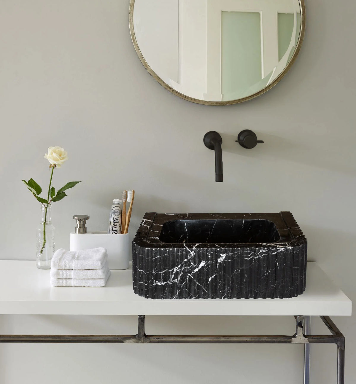 Black Marble Handcrafted Rectangular Sink - Wall-Mount Polished 12x19x7, photo 2 of 20