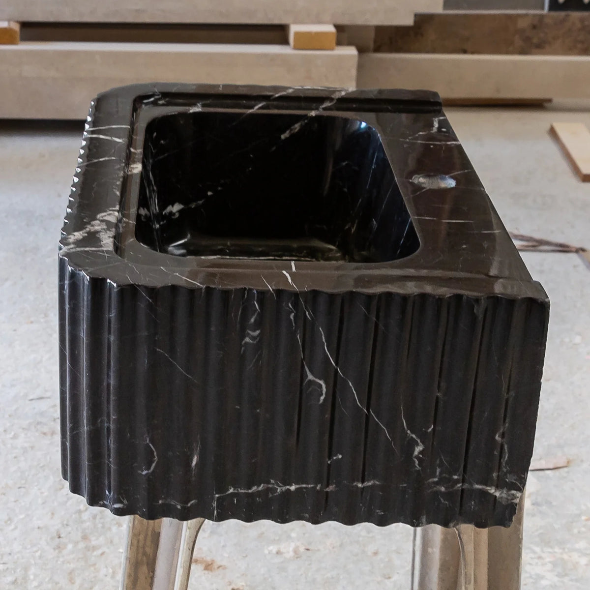 Black Marble Handcrafted Rectangular Sink - Wall-Mount Polished 12x19x7, photo 13 of 20