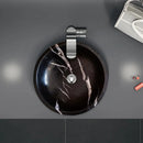 Black Marble Round Vessel Sink Polished Natural Stone 16 Inch
