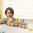 Wooden Toy Train Set with Stacking Wooden Blocks and Cute Animal Patterns by LJGDeals