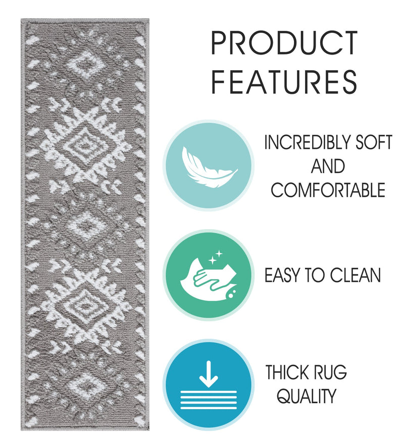 Stair Treads Rug 9"x28" Traditional Collection | Gray & White