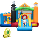 Train Themed Kids Bouncer with Slide and Basketball Hoop with 950W Air Blower by LJGDeals