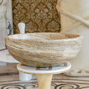 Travertine Onyx Round Beige Vessel Sink For Bathroom With Honed Finish