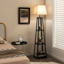 Trapezoidal Designed Floor Lamp with 3 Tiered Storage Shelf-Brown by LJGDeals