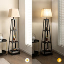 Trapezoidal Designed Floor Lamp with 3 Tiered Storage Shelf-Brown by LJGDeals