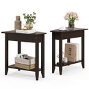 2-Tier Wedge Narrow End Table with Storage Shelf and Solid Wood Legs-Espresso