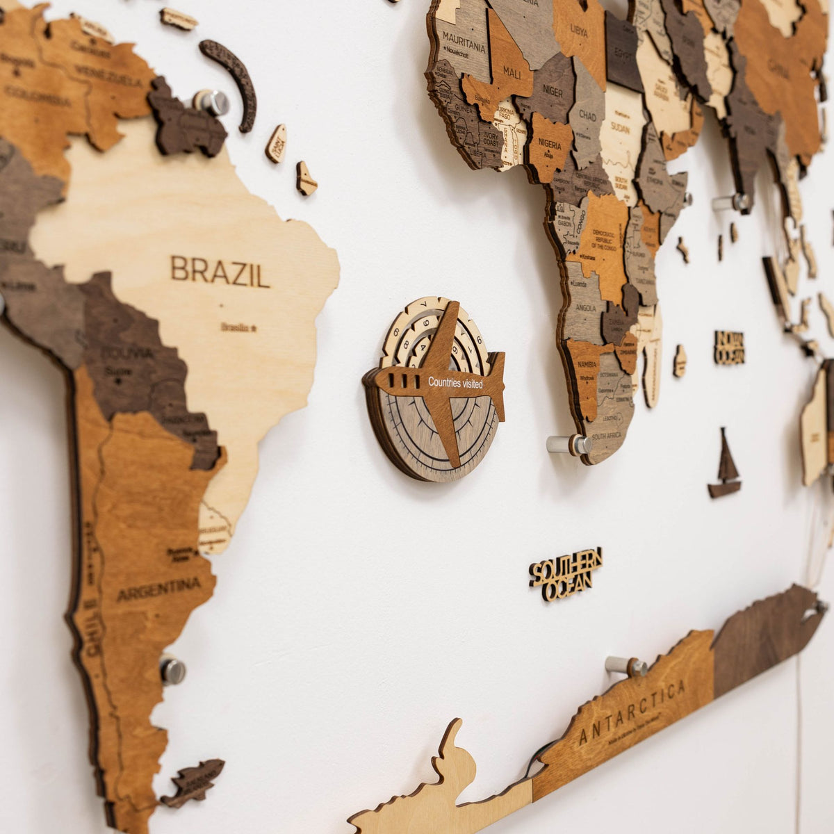 Travel Tracker 3D Wooden World Map – Oak, photo 2 of 3
