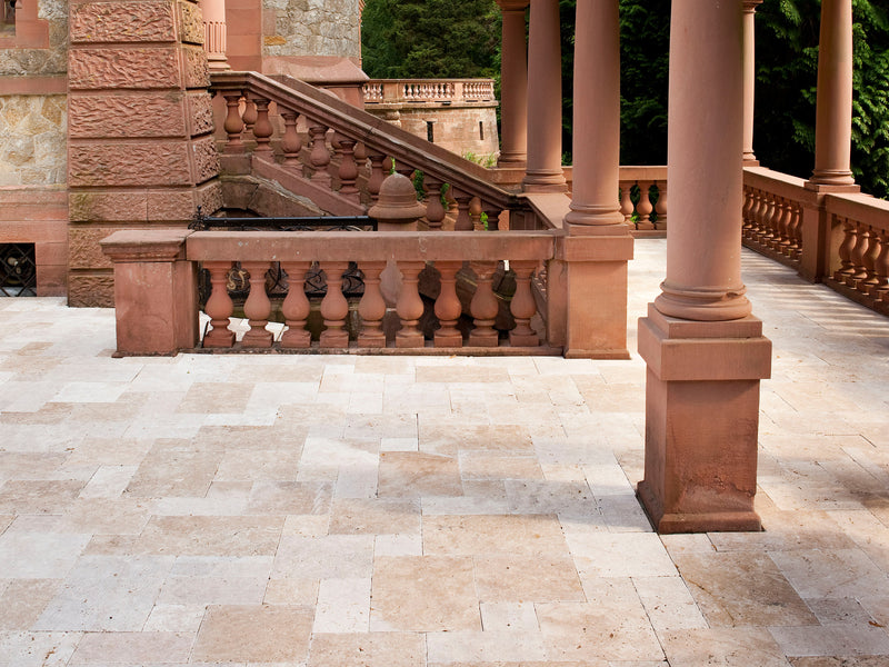 Aspendos Travertine Beige Tumbled Pattern Set Pavers