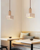 Travertine Talla Wood Pendant Lamp