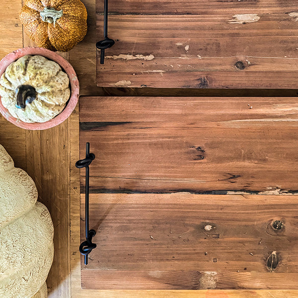 Rustic Wood and Metal Trays, Set of Two