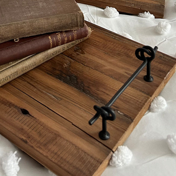 Rustic Wood and Metal Trays, Set of Two