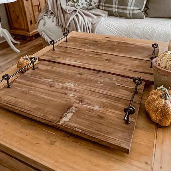 Rustic Wood and Metal Trays, Set of Two