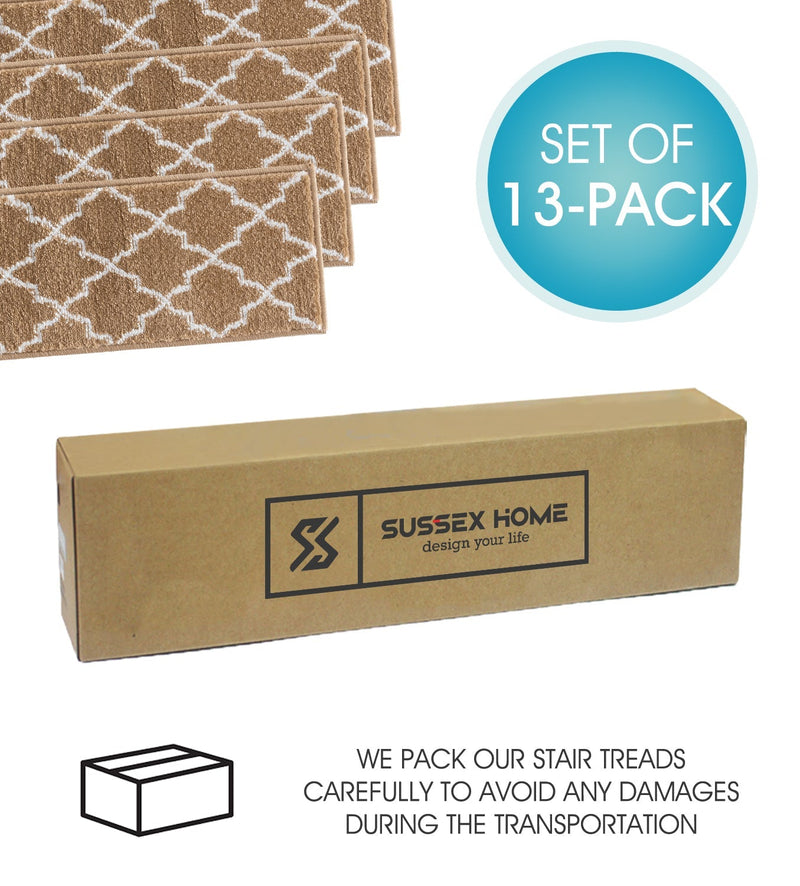 Stair Treads Rug 9"x28" Trellisville Collection | Beige & White