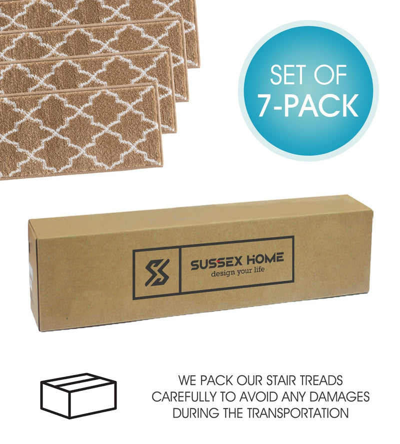 Stair Treads Rug 9"x28" Trellisville Collection | Beige & White