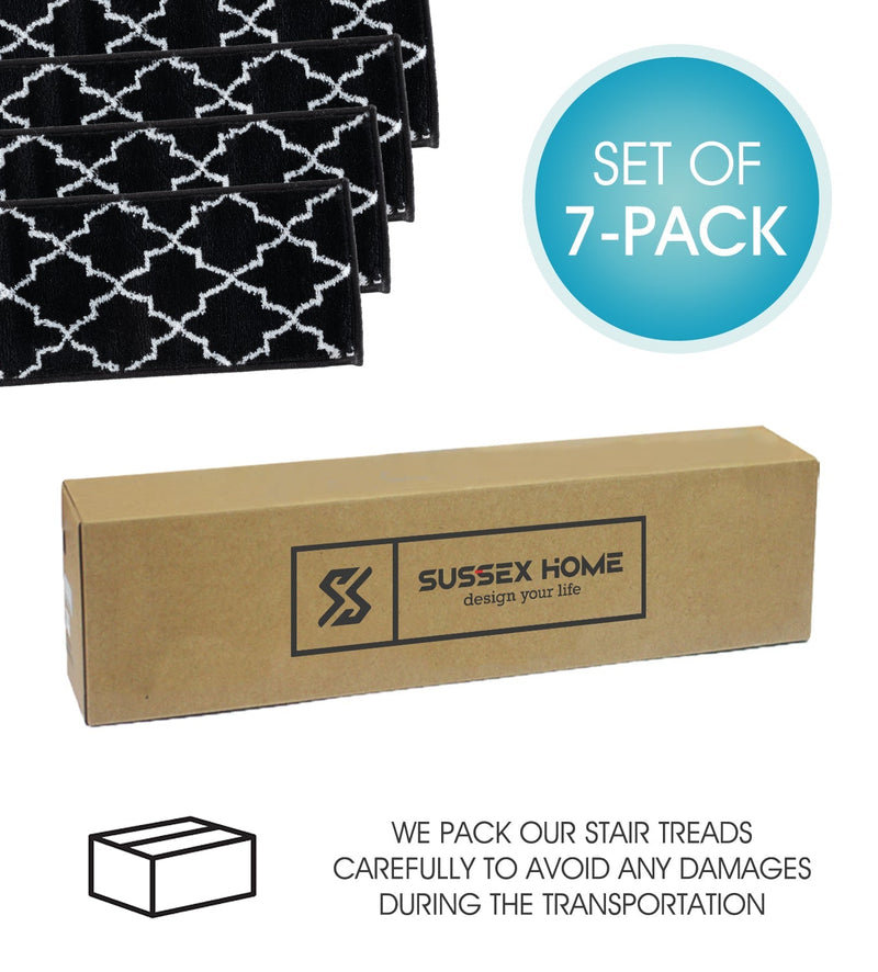 Stair Treads Rug 9"x28" Trellisville Collection | Black & White