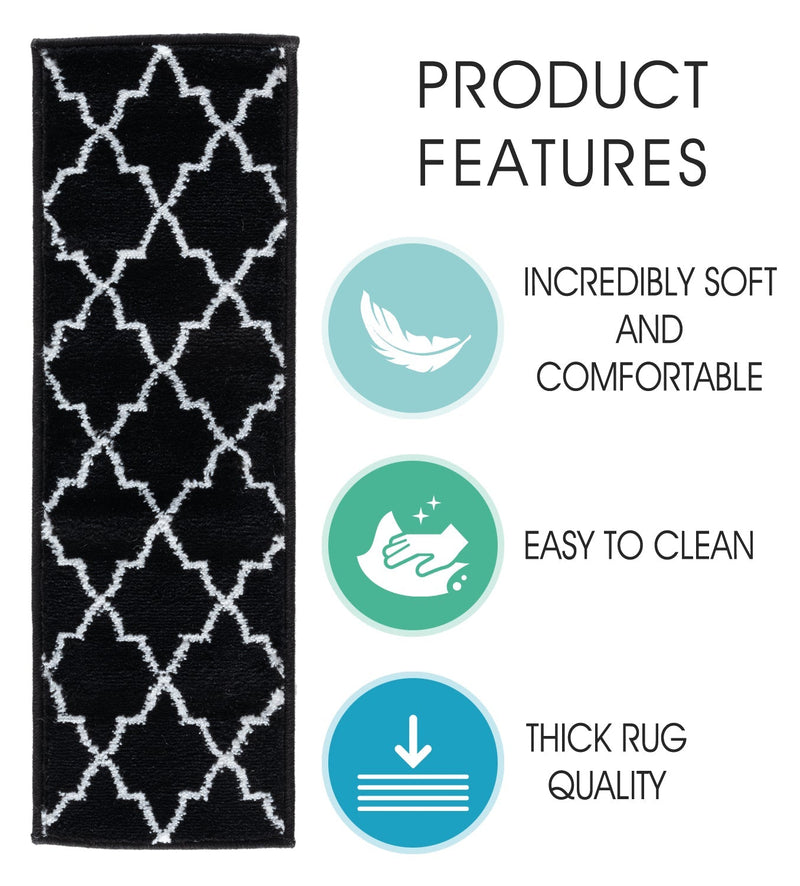 Stair Treads Rug 9"x28" Trellisville Collection | Black & White