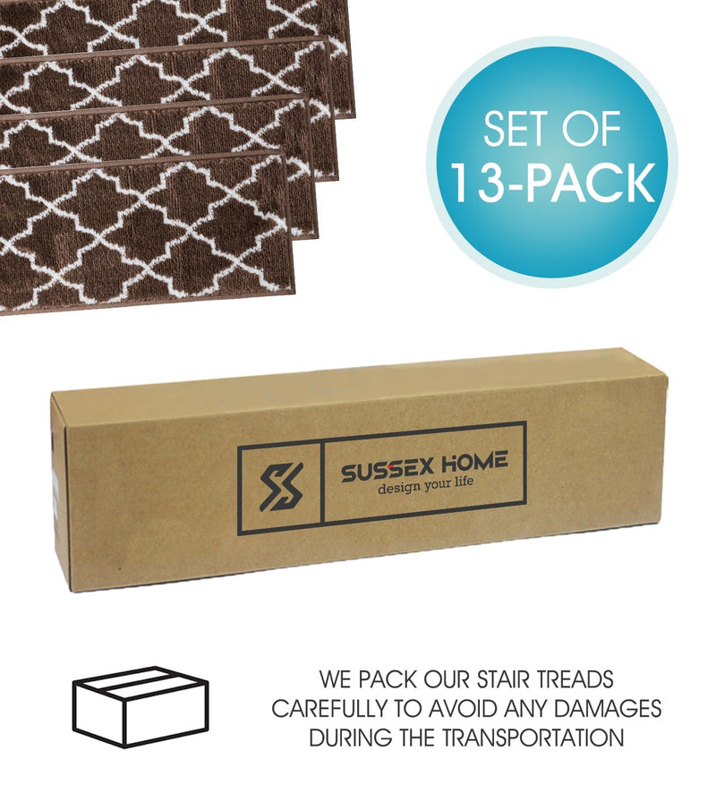 Stair Treads Rug 9"x28" Trellisville Collection | Brown & White