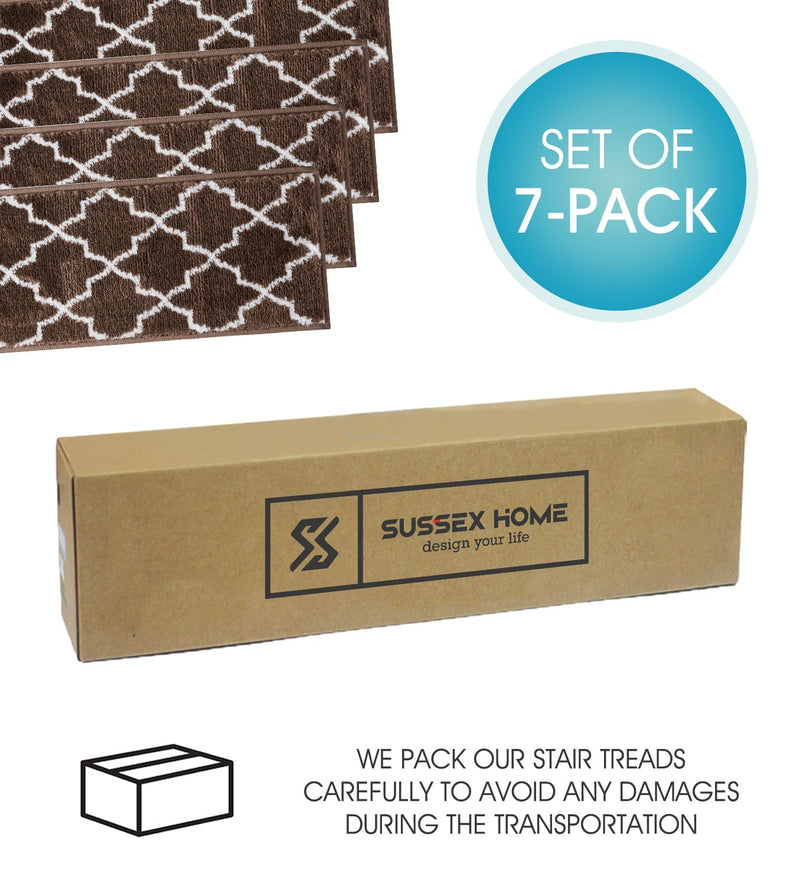 Stair Treads Rug 9"x28" Trellisville Collection | Brown & White