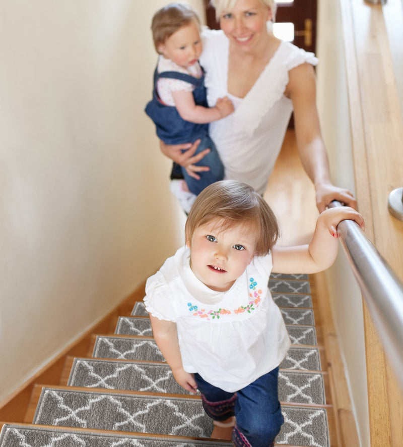 Stair Treads Rug 9"x28" Trellisville Collection | Gray & White