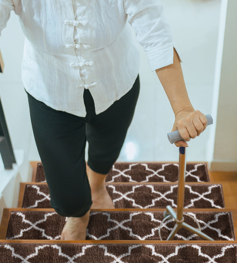 Stair Treads Rug 9"x28" Trellisville Collection | Brown & White