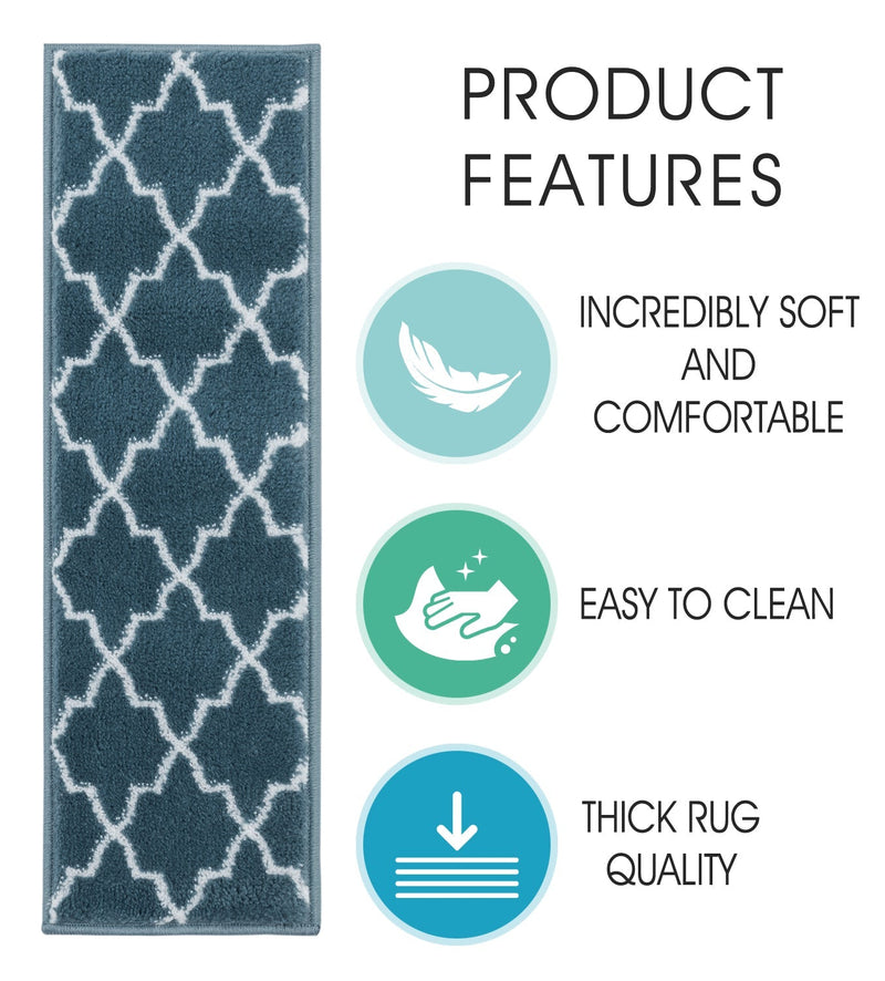 Stair Treads Rug 9"x28" Trellisville Collection | Teal & White