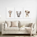 Cute Set of 3 Watercolor Jungle Animal Wall Art by Wall Art Set