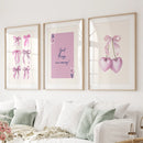 Trendy Pink Bows Wall Art Girly Print Decor Set by Wall Art Set