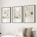 Watercolor Set of 3. Colorful Wildflower Prints by Wall Art Set