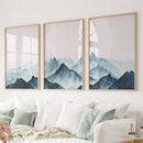 Modern Blue Watercolor Mountain Landscape Prints by Wall Art Set