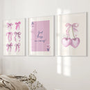 Trendy Pink Bows Wall Art Girly Print Decor Set by Wall Art Set