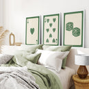 Set of 3 Piece Vintage Green Beige Cards by Wall Art Set