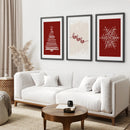 Red Christmas Set Xmas Tree Snowflake Art Poster by Wall Art Set