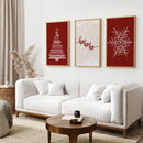 Red Christmas Set Xmas Tree Snowflake Art Poster by Wall Art Set