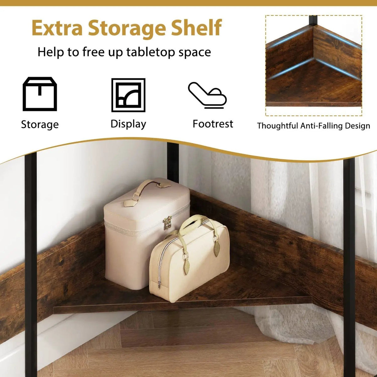 Triangle Corner Desk with Charging Station - Rustic Brown, photo 8 of 9