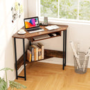 Triangle Corner Desk with Charging Station Keyboard Tray and Storage Shelf-Rustic Brown by LJGDeals