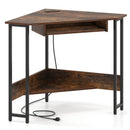 Triangle Corner Desk with Charging Station Keyboard Tray and Storage Shelf-Rustic Brown by LJGDeals