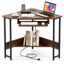 Triangle Corner Desk with Charging Station Keyboard Tray and Storage Shelf-Rustic Brown by LJGDeals